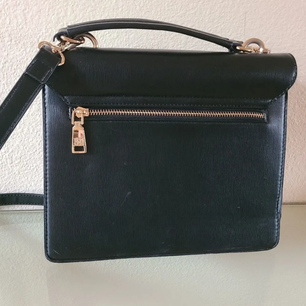 badgley mischka satchel crossbody with handle black vegan leather